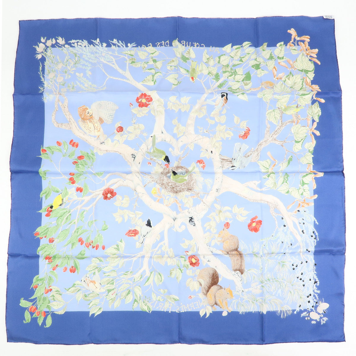 HERMES Silk 100% Scarf AU COEUR DES BOIS Blue