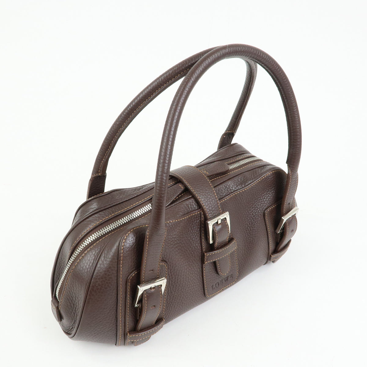 LOEWE Senda Leather Hand Bag Dark Brown