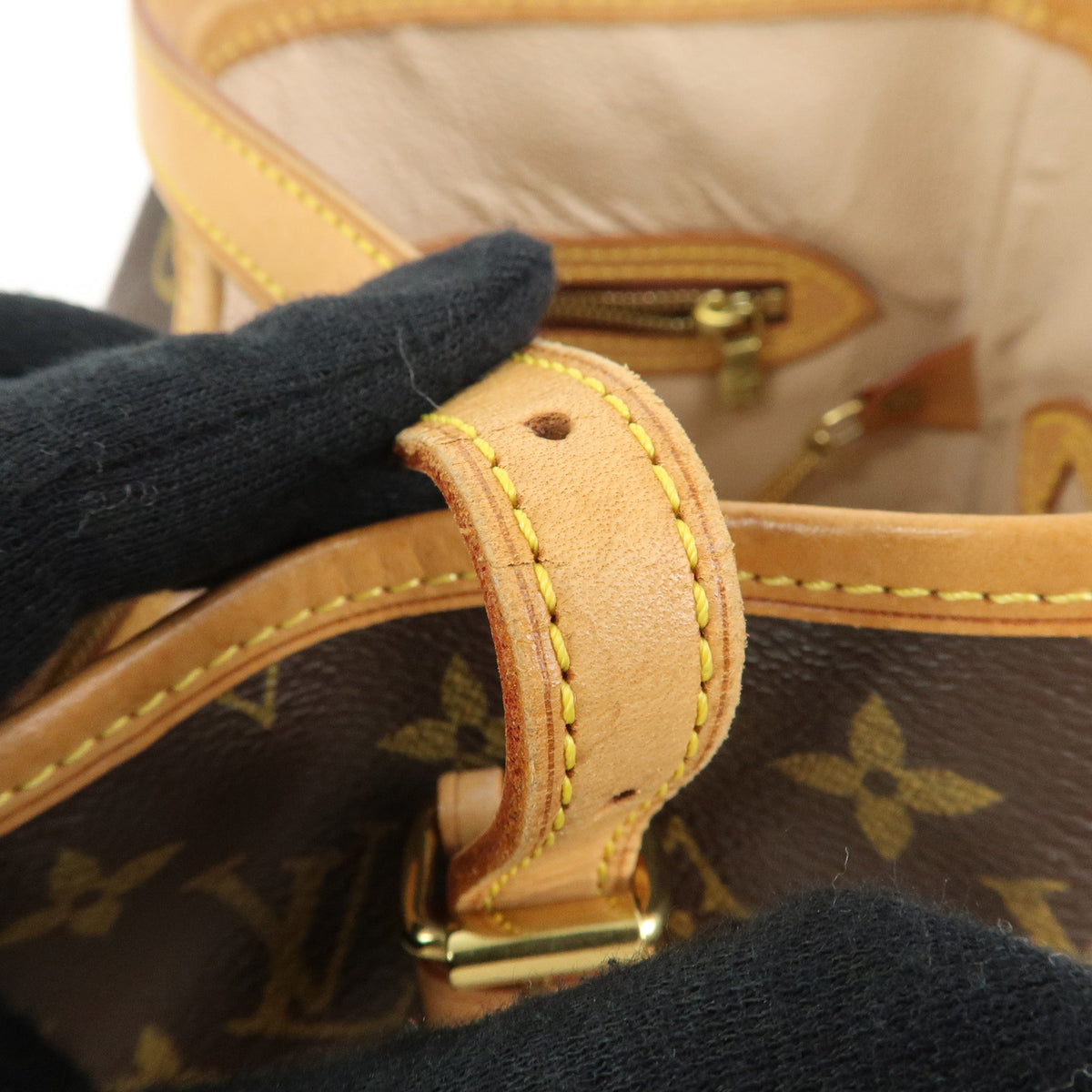 Louis Vuitton Monogram Canvas Leather Bucket PM Hand Bag Brown M42238