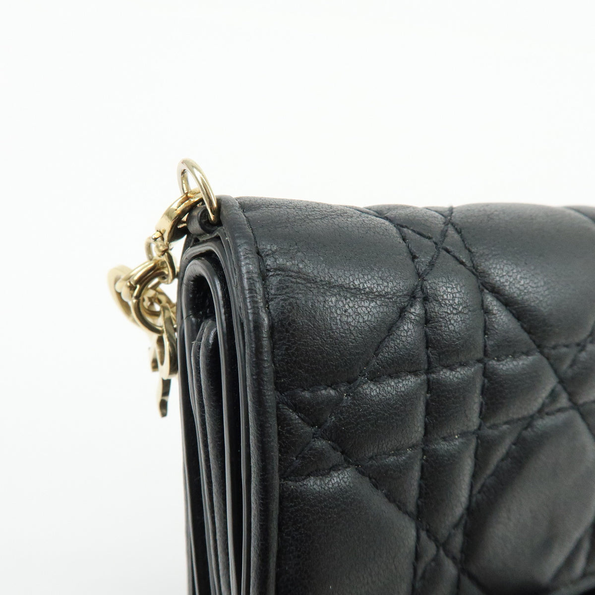 Christian Dior Lady Dior Cannage Bi-fold Compact Lotus Wallet Black