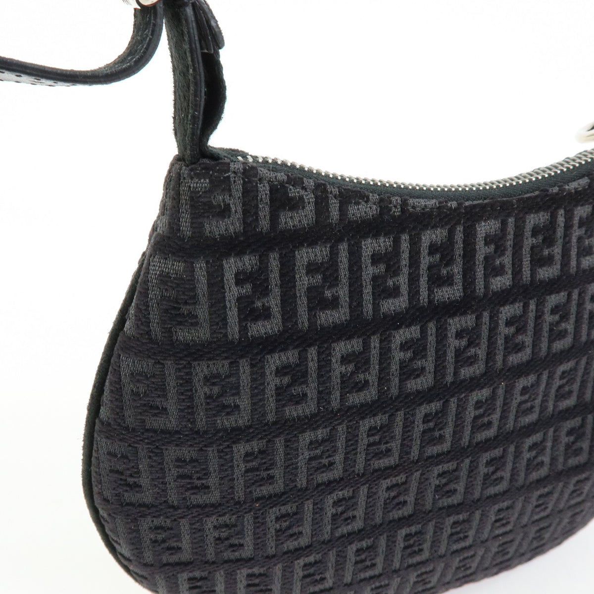 FENDI Zucchino Canvas Leather Shoulder Bag Hand Bag Black 8BR248