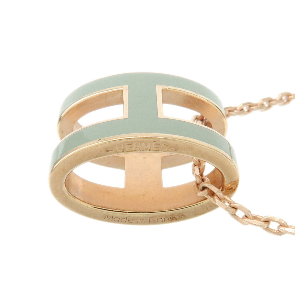 HERMES Mini Pop H Lacquer Metal Necklace Rose Pink Light Blue