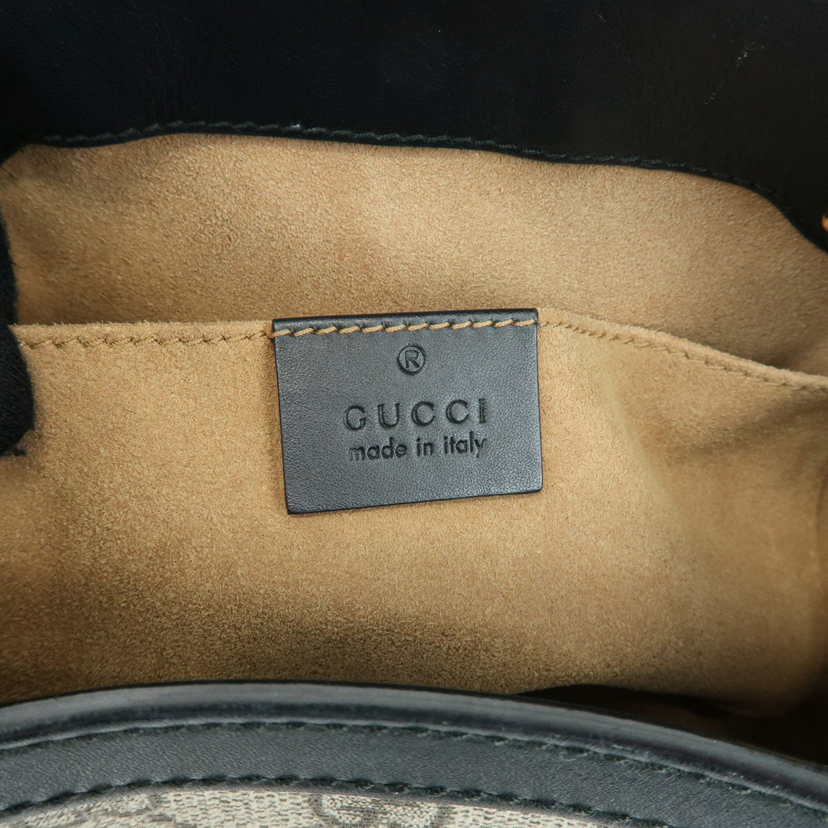 GUCCI Padlock GG Supreme Leather Chain Shoulder Bag Beige Black 498156