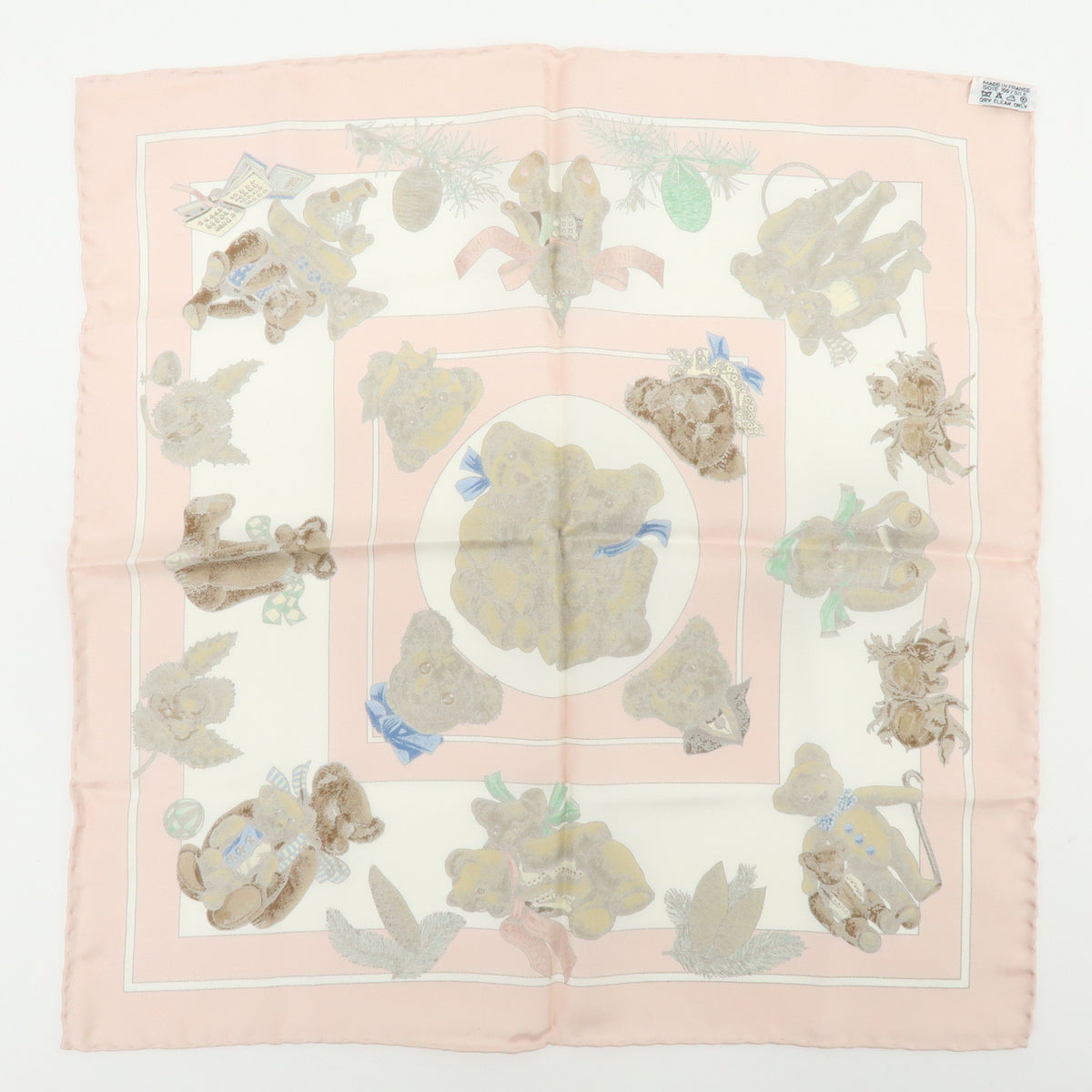 HERMES Carre 45 Lot of 2 Silk 100% Scarf Light Pink Light Green Brown
