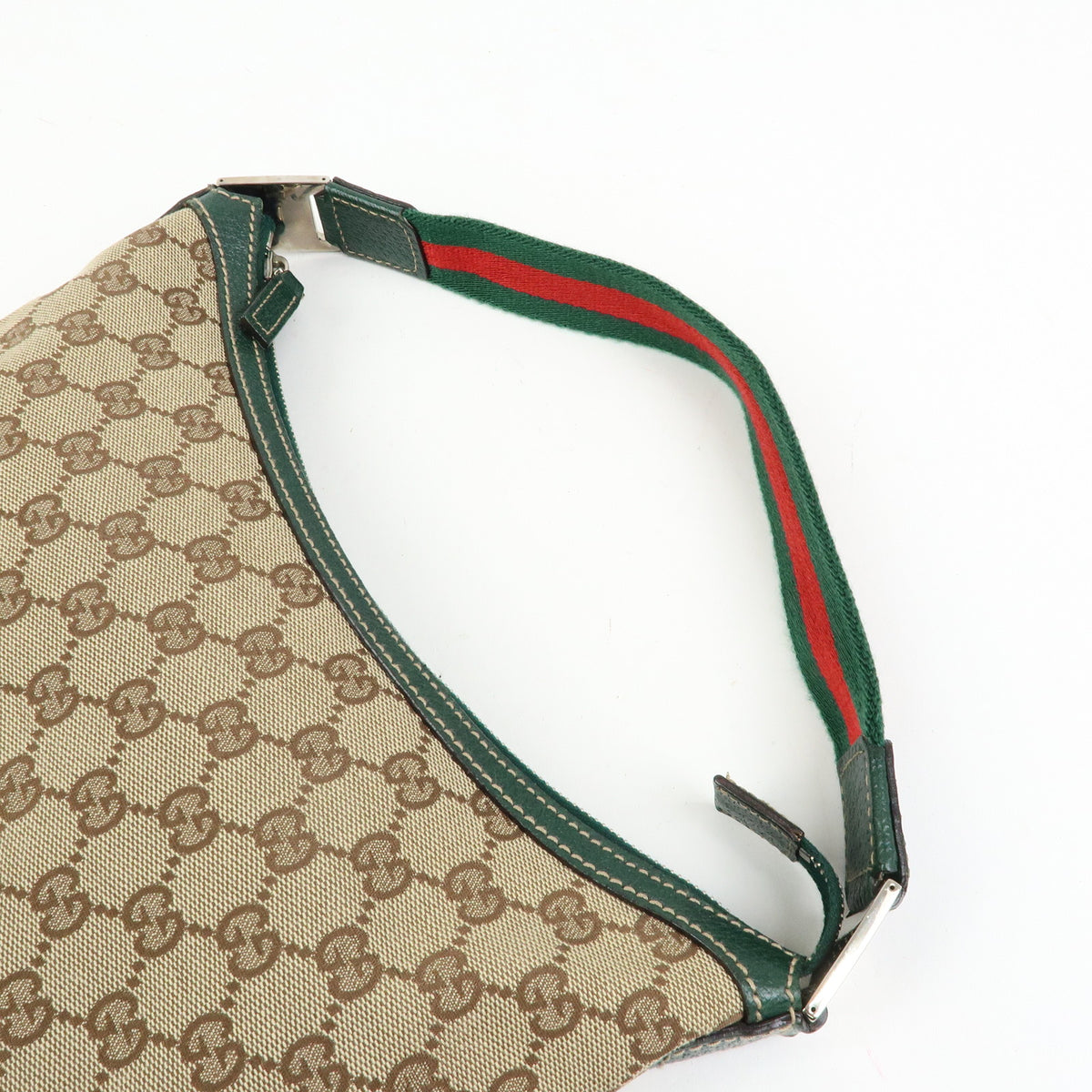 GUCCI Sherry GG Canvas Leather Shoulder Bag Beige Green Red 145812