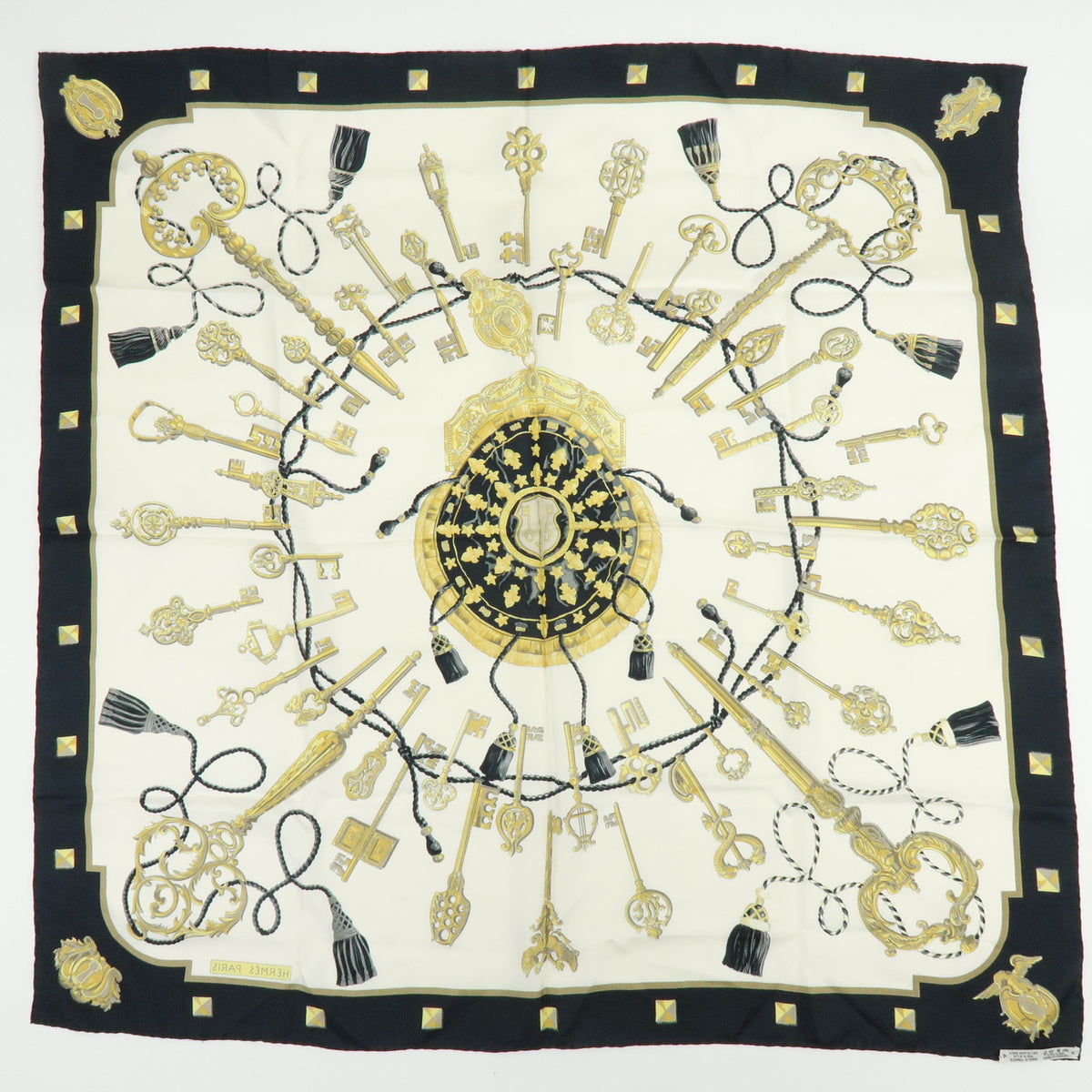 HERMES Carre Lot of 3 Silk 100% Scarf Orange Navy Black Gold