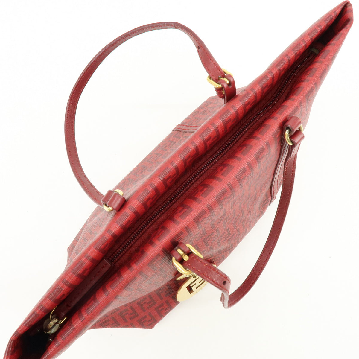 FENDI Zucchino PVC Leather Tote Bag Hand Bag Red 8BH214