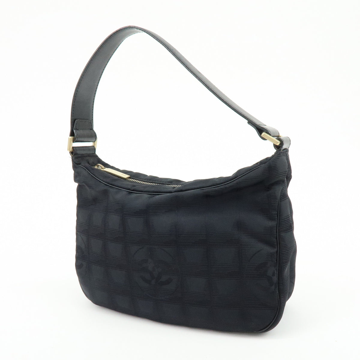 CHANEL New Travel Line Nylon Jacquard Leather Shoulder Bag Black