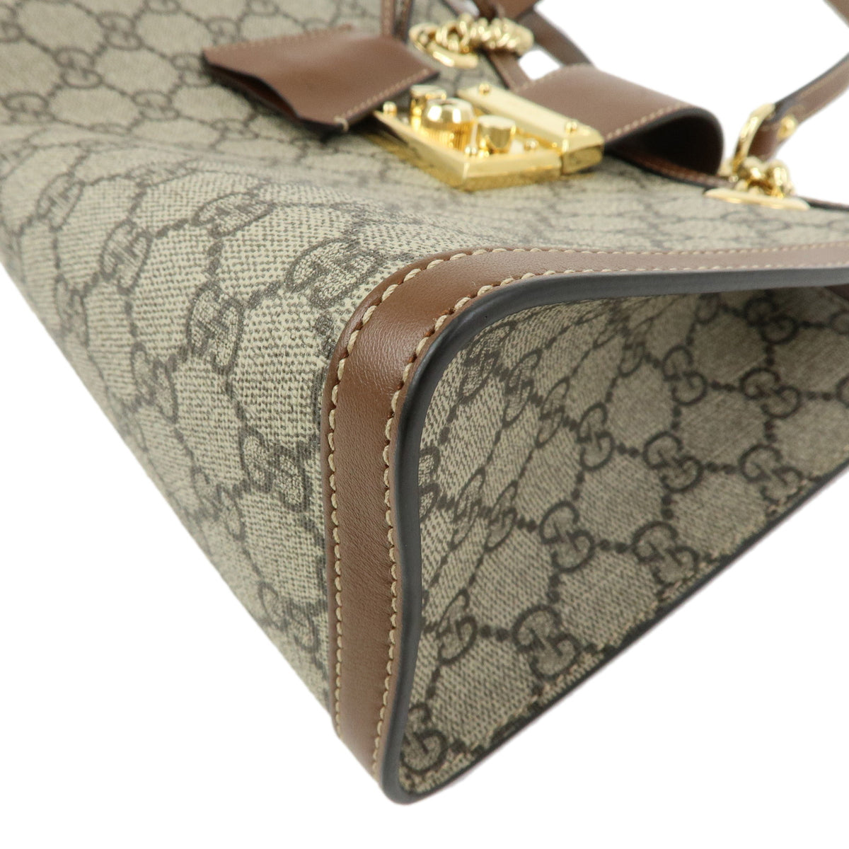 GUCCI Padlock GG Supreme Leather Chain Shoulder Bag Brown 498156