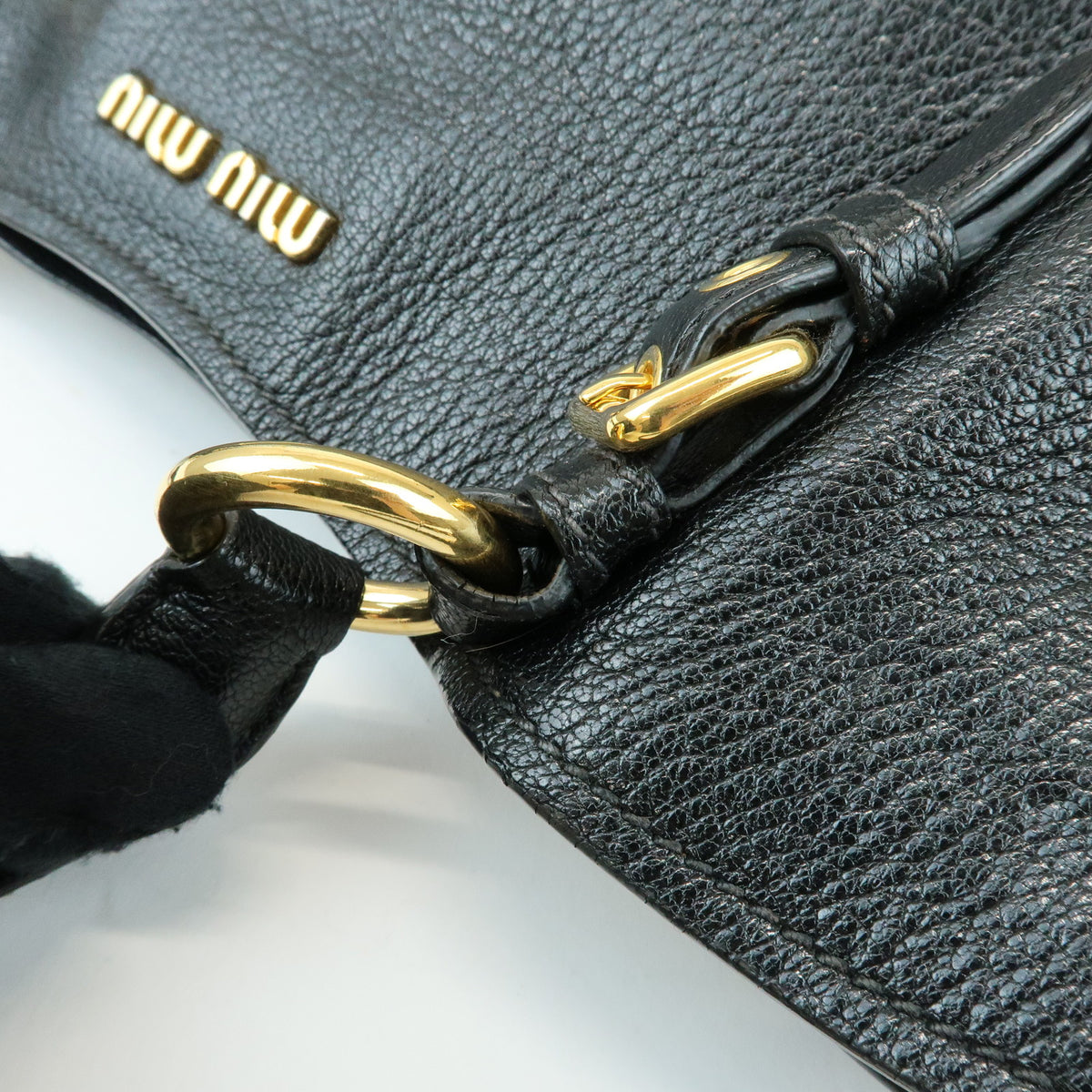 MIU MIU Madras Leather 2Way Shoulder Bag Hand Bag Black RN0886