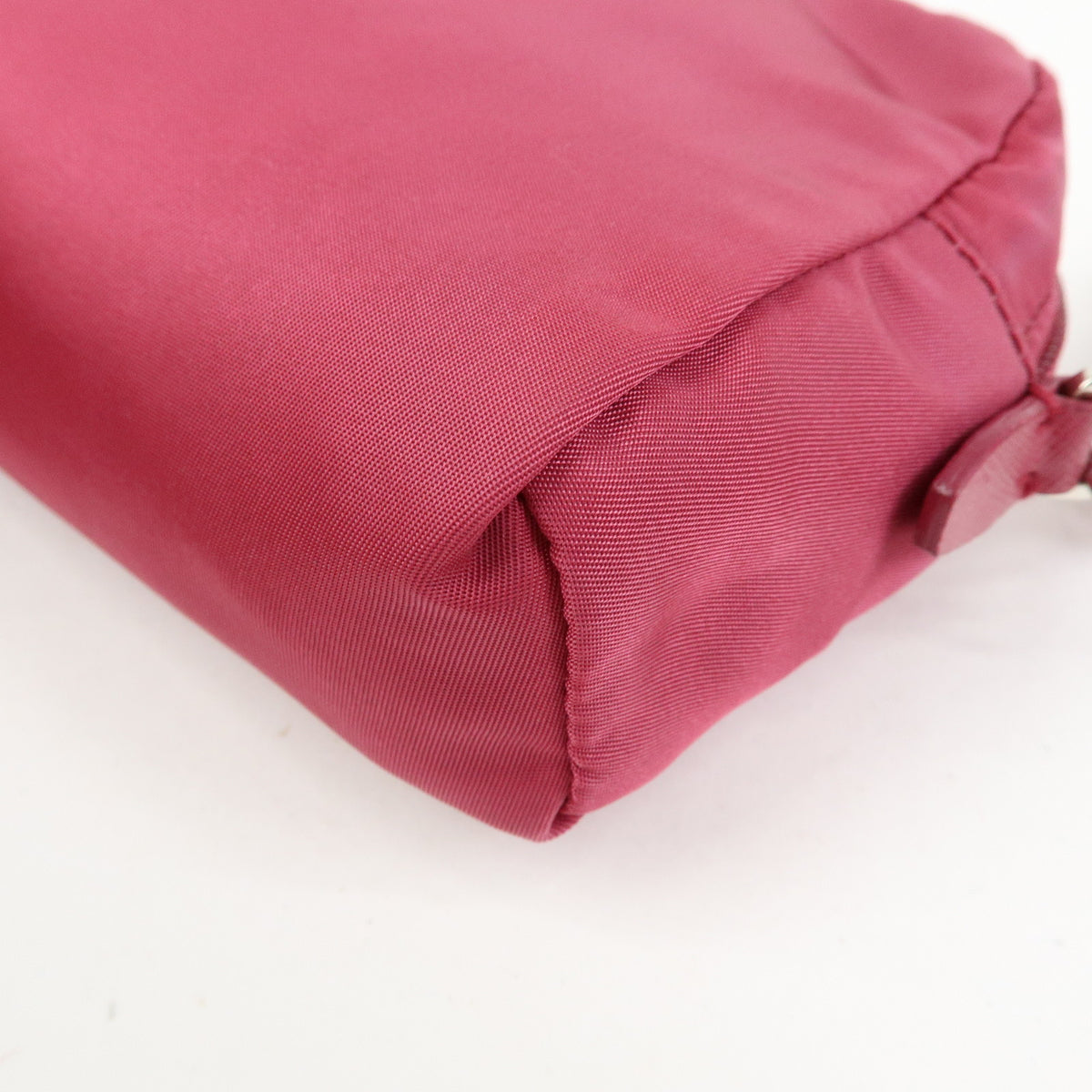 PRADA Triangle Logo Nylon Saffiano Leather Cosmetic Pouch Pink 1N0340