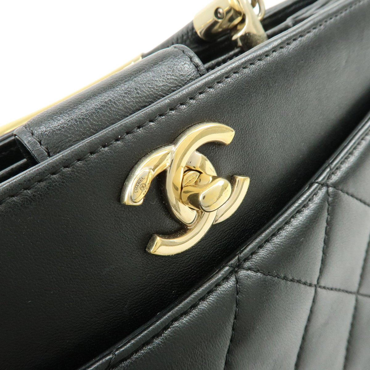 CHANEL Matelasse COCO Mark Lamb Skin 2Way Bag Hand Bag Black A92238