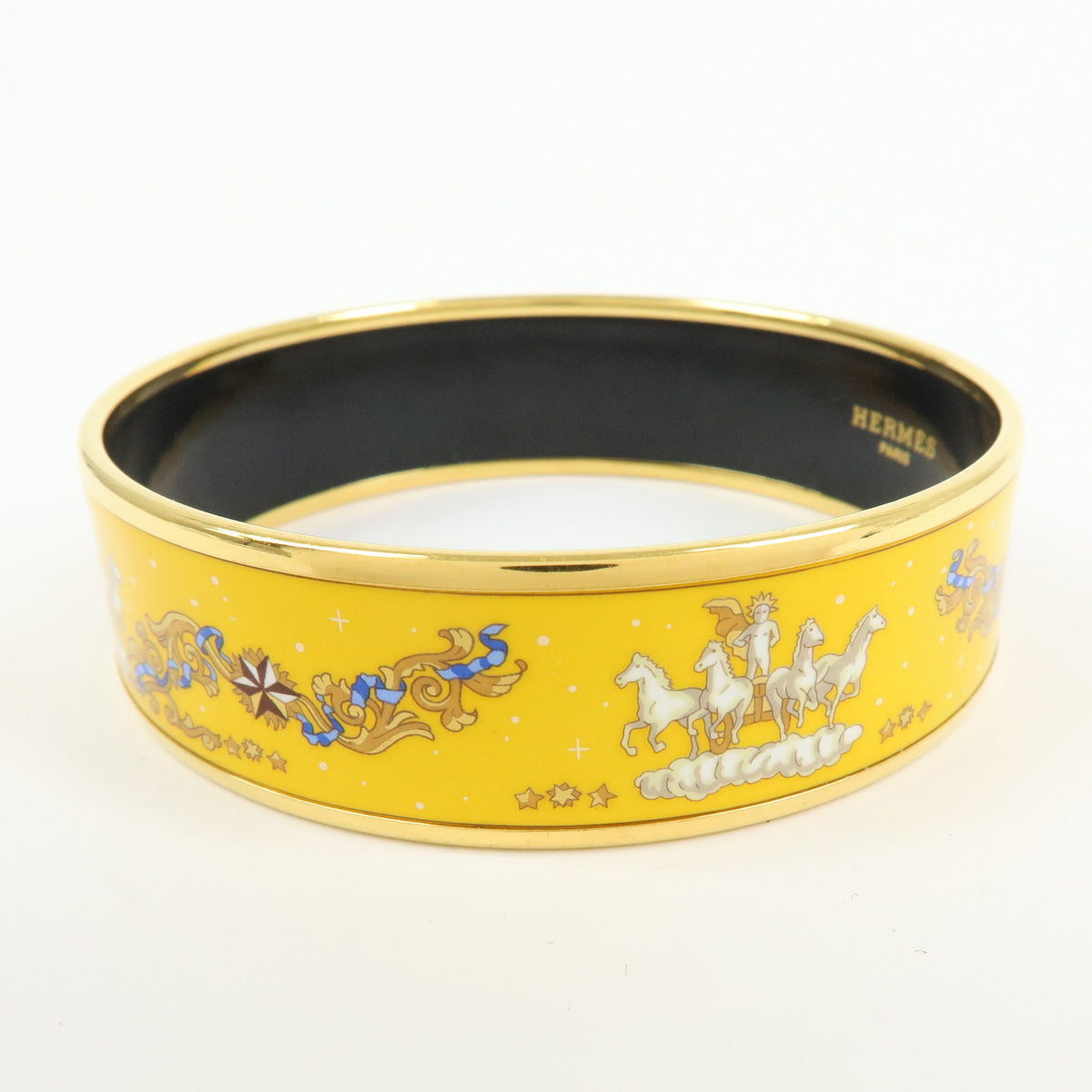 HERMES Email GM Gold Plated Bangle Bracelet Yellow
