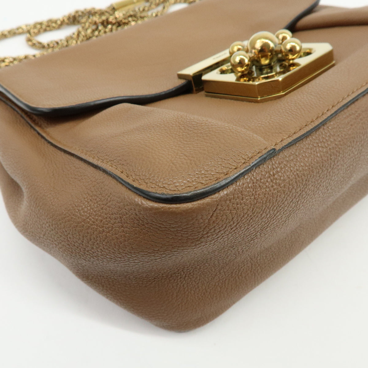 Chloe Elsie Leather Chain Shoulder Bag Crossbody Bag Brown Camel