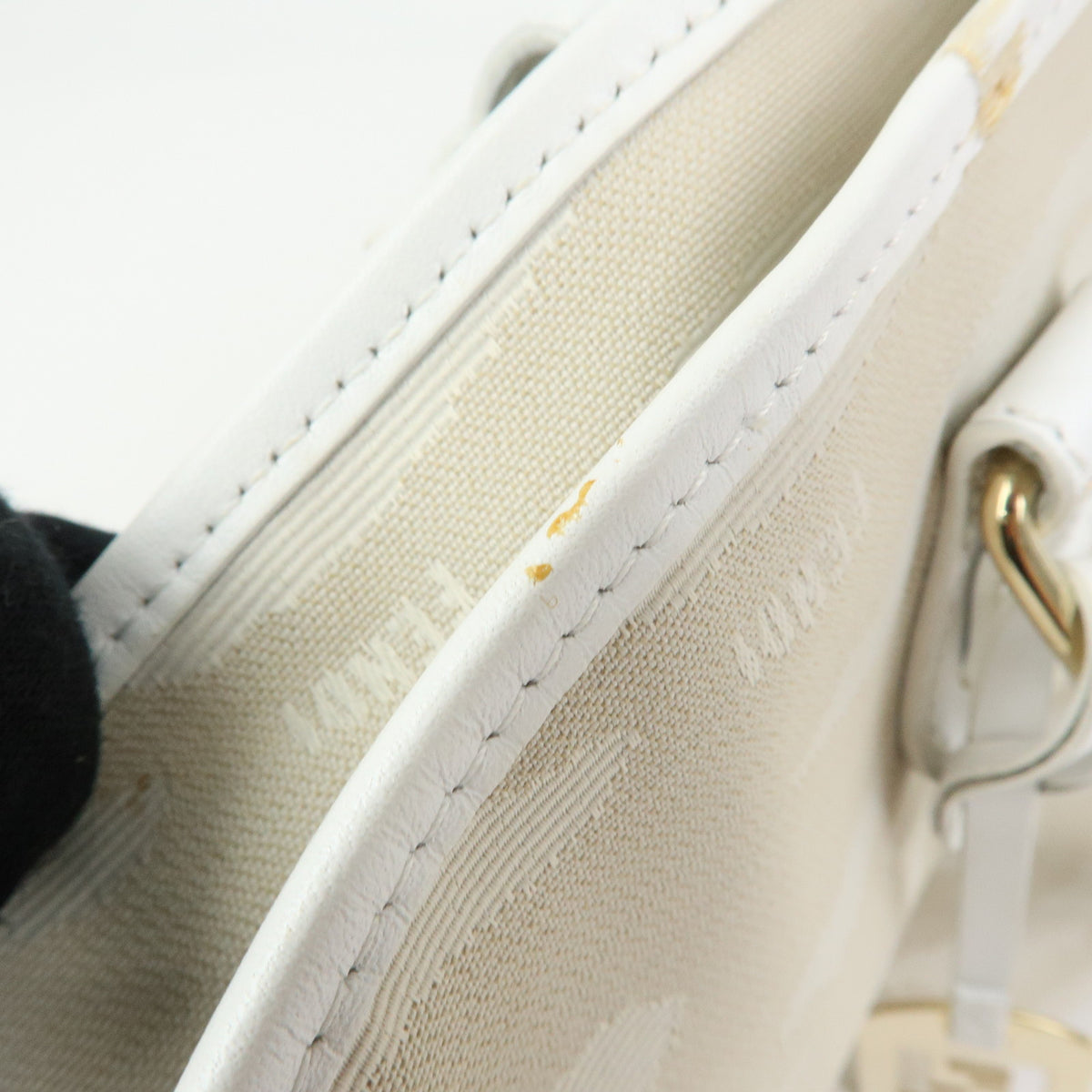 FENDI Canvas Leather Zebra Pattern Tote Bag Hand Bag Beige White 8BH115
