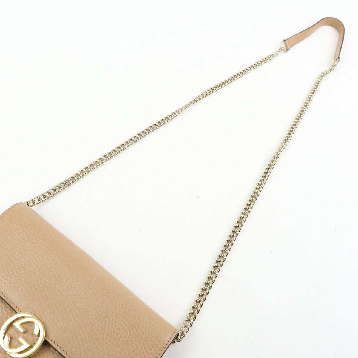 GUCCI Interlocking G Leather Chain Wallet Shoulder Bag Beige 510314