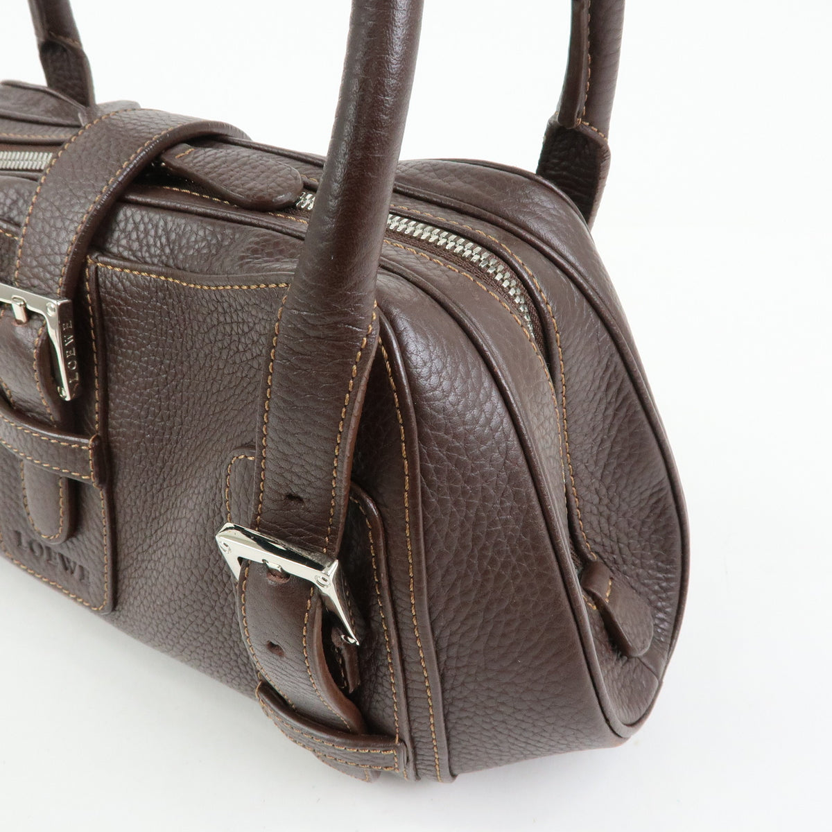 LOEWE Senda Leather Hand Bag Dark Brown