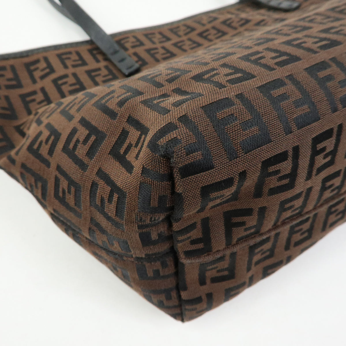 FENDI Zucchino Canvas Leather Tote Bag Hand Bag Brown Black 8BH075