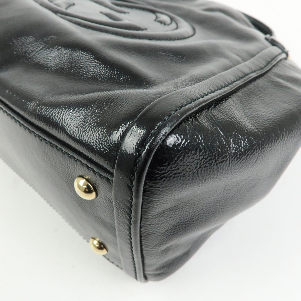GUCCI SOHO Interlocking G Patent Leather 2Way Bag Hand Bag Black 336751