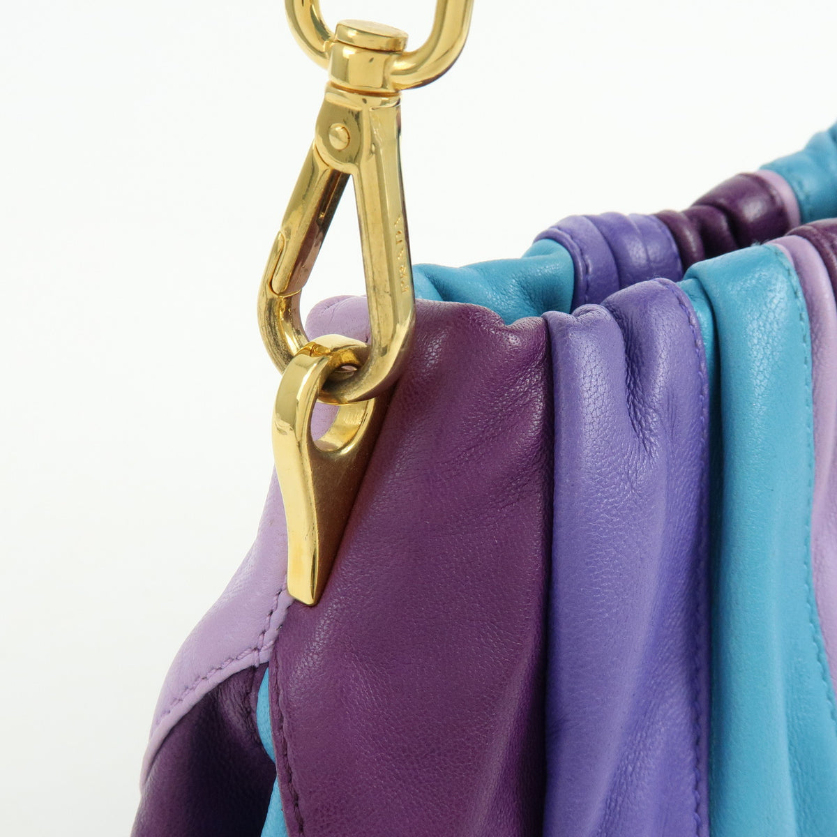 PRADA Logo Leather 2Way Shoulder Bag Hand Bag Purple Turquoise Blue