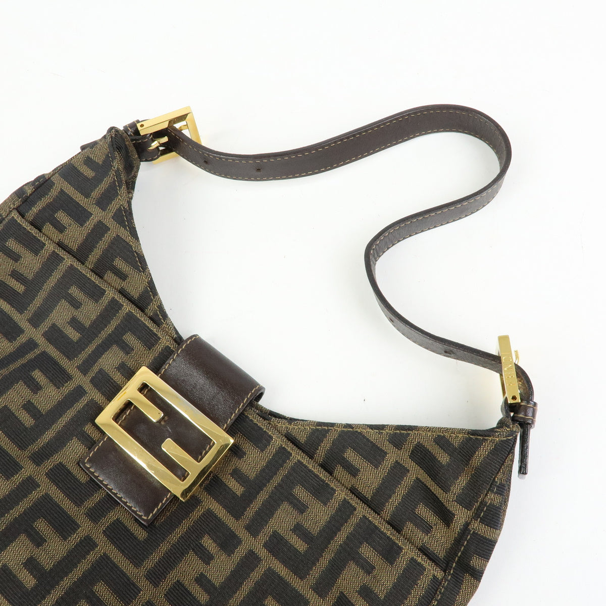 FENDI Zucca Canvas Leather Shoulder Bag Hand Bag Brown 26569