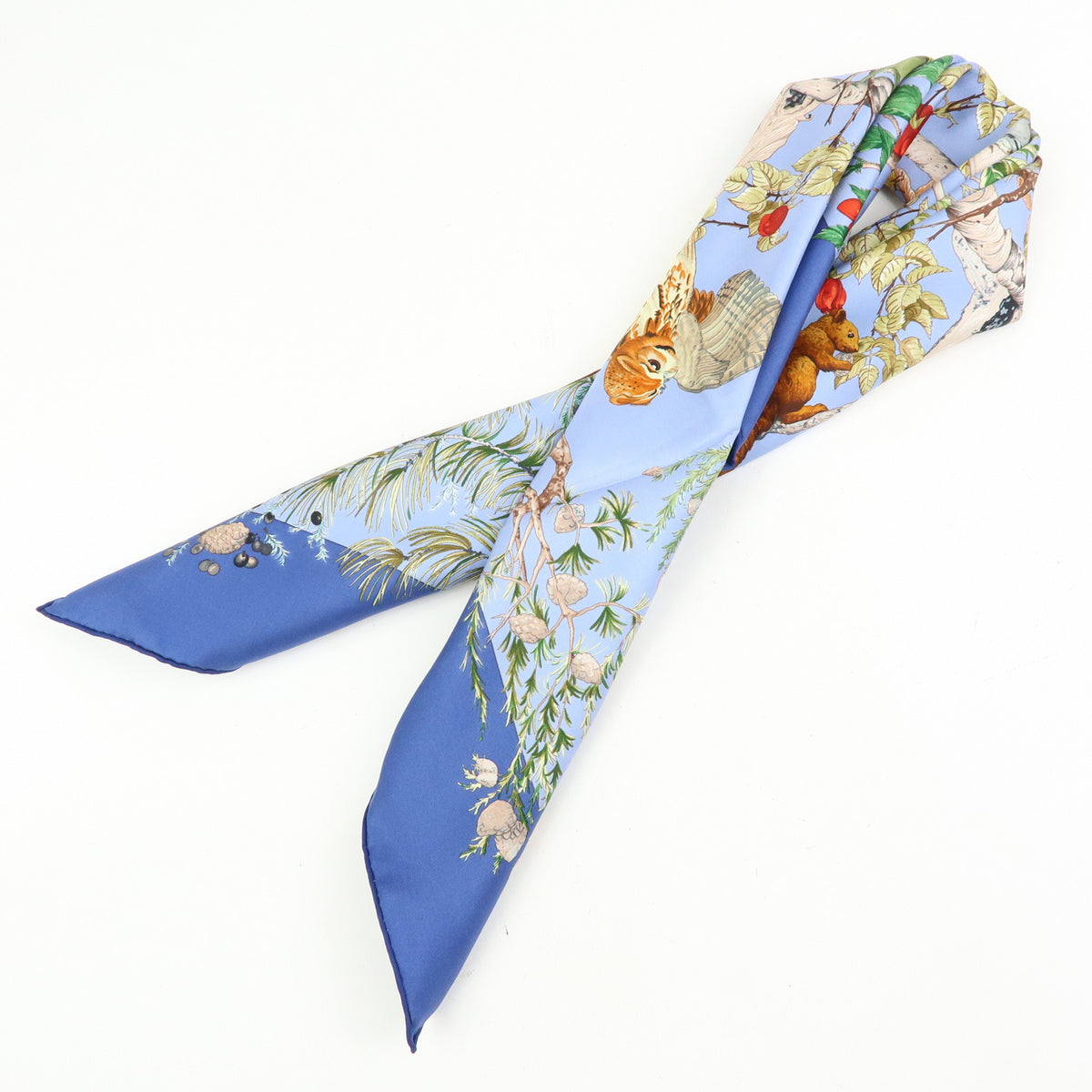HERMES Silk 100% Scarf AU COEUR DES BOIS Blue