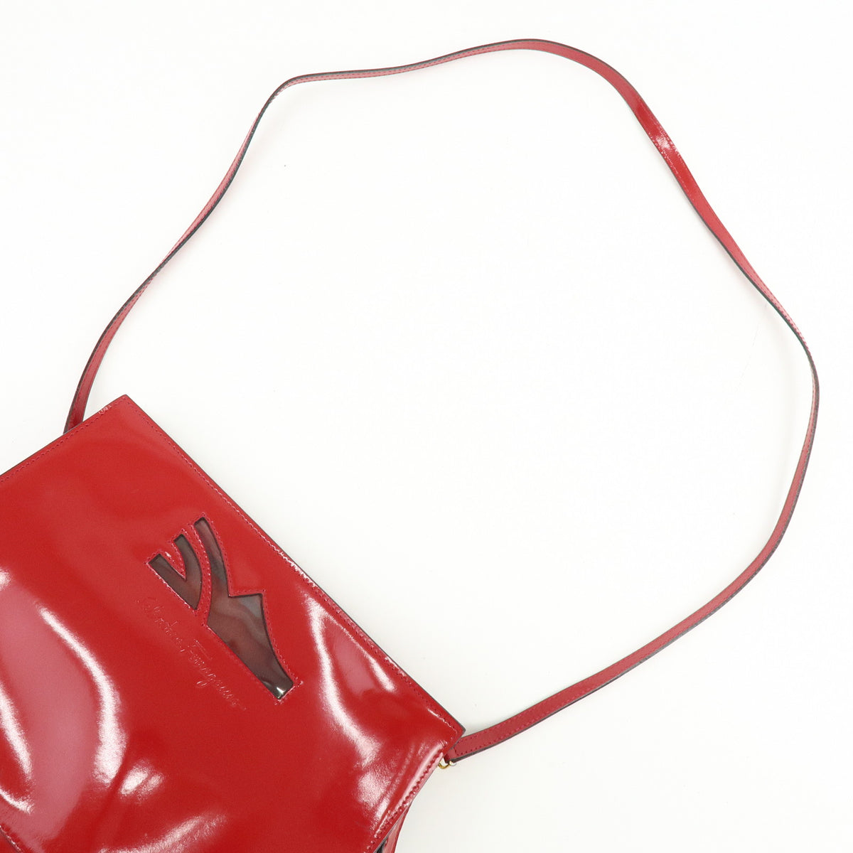 Ferragamo Patent Leather Shoulder Bag Crossbody Bag Red