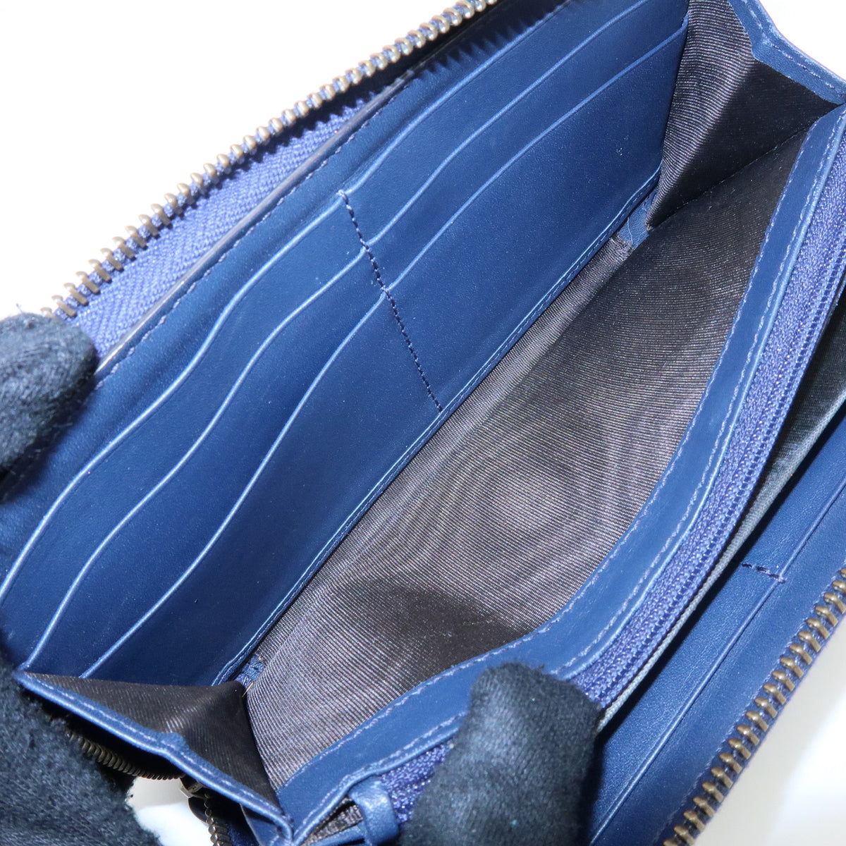 GUCCI GG Marmont Double G Denim Leather Round Zippy Wallet Blue 443123
