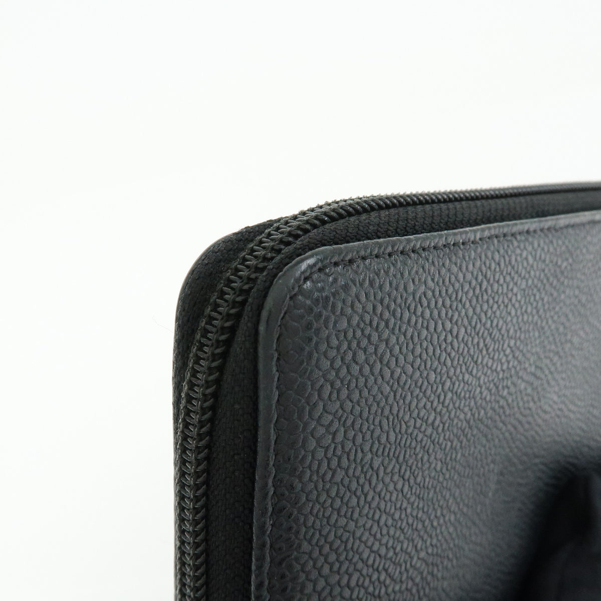 CHANEL COCO Mark Caviarskin Round Zippy Long Wallet Black A50071