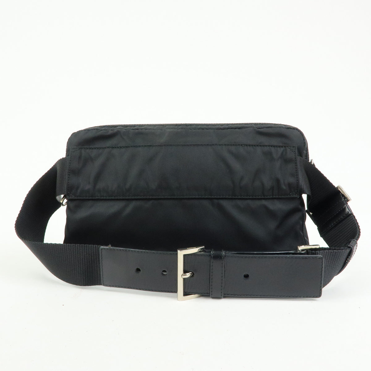 PRADA Triangle Logo Nylon Leather Waist Bag Body Bag Black BM0008