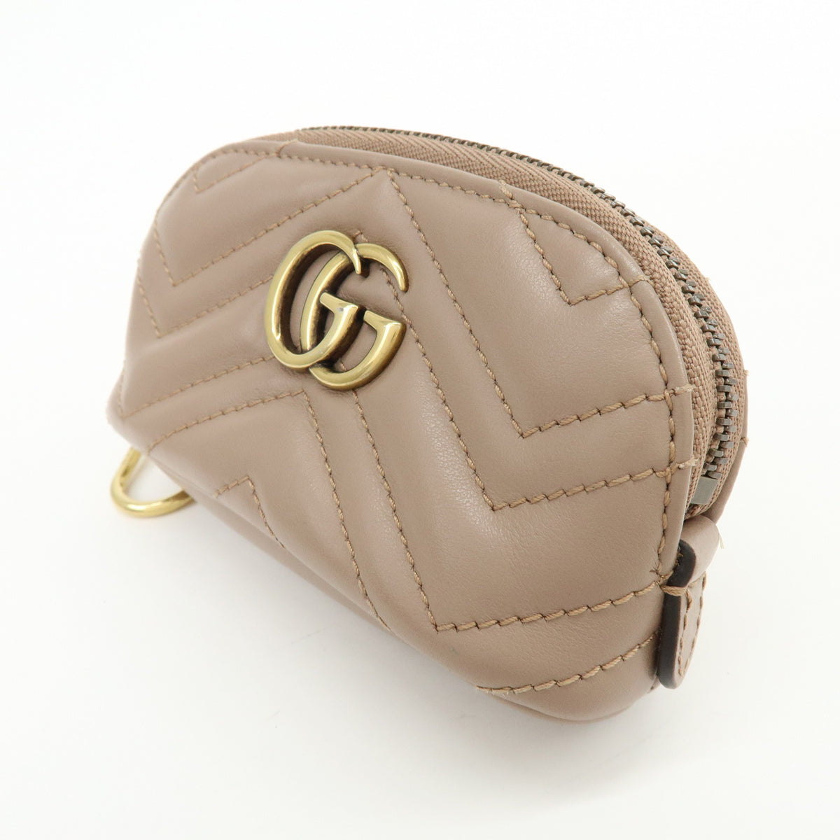 GUCCI GG Marmont Double G Leather Pouch Key Case Pink Beige 625691