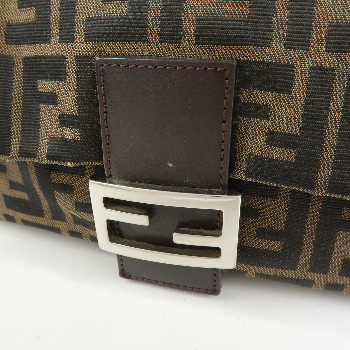 FENDI Zucca Mamma Baguette Canvas Leather Shoulder Bag Brown 26325