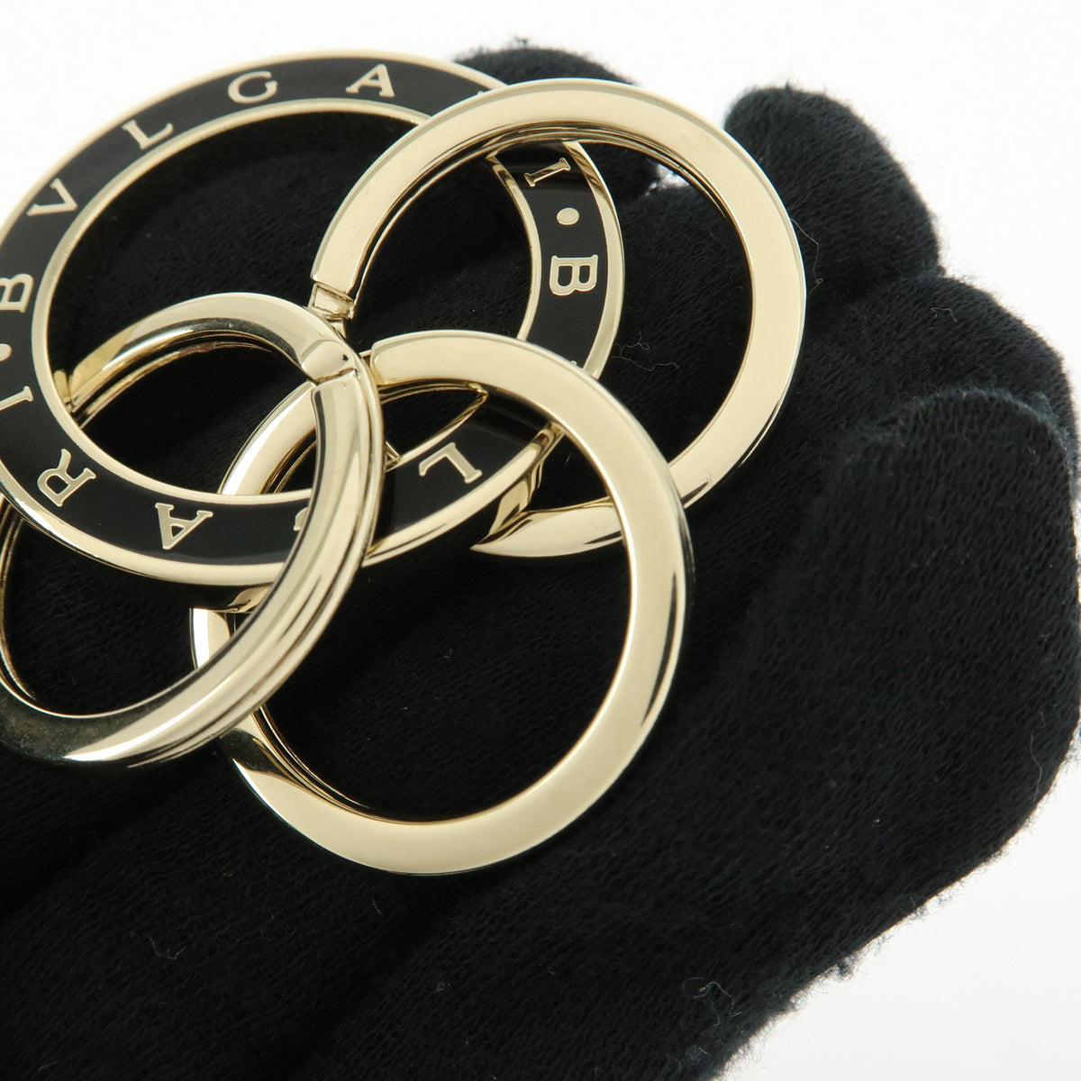 BVLGARI BVLGARI Triple Metal Key Ring Bag Charm Gold Black
