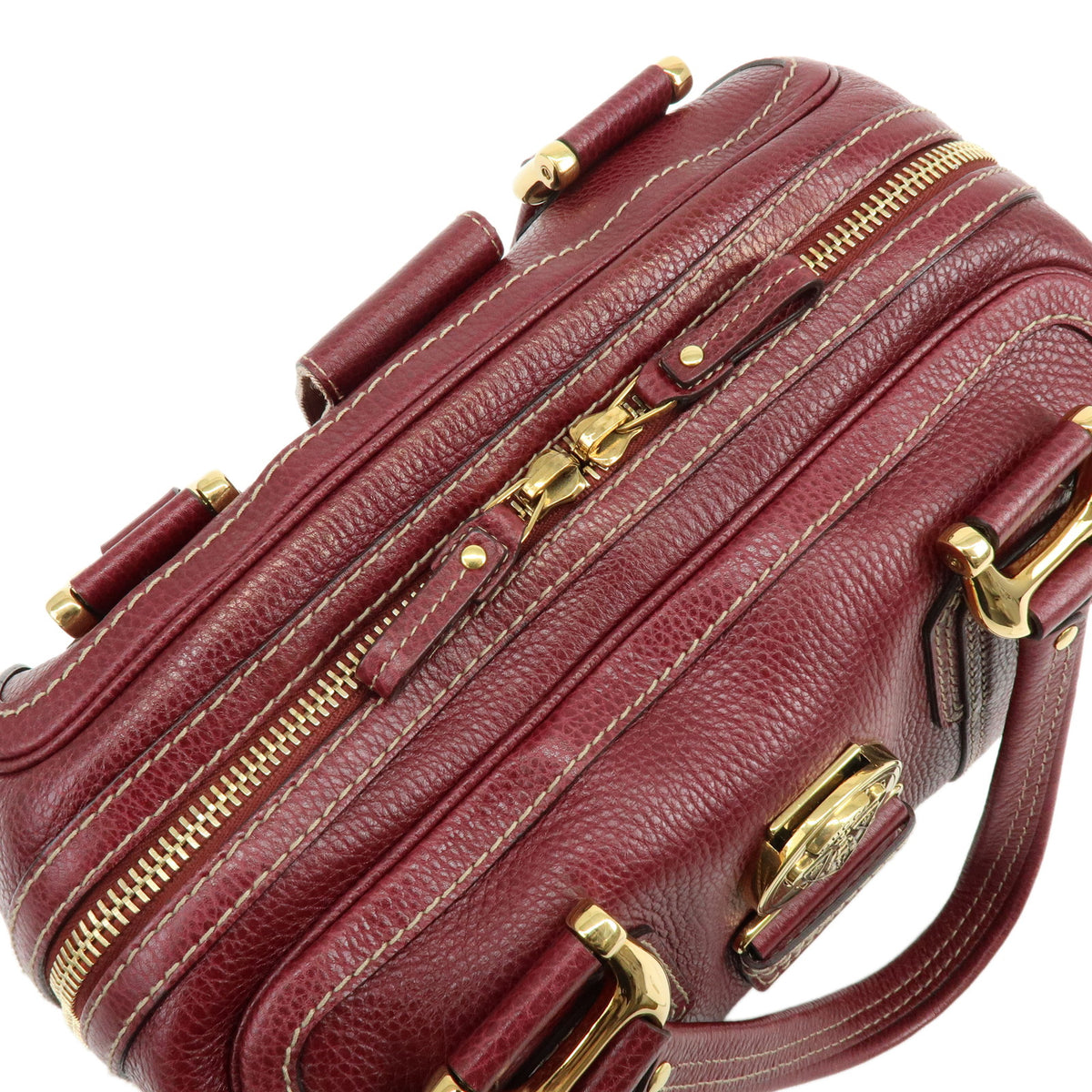 GUCCI Hysteria Aviatrix Leather Mini Boston Hand Bag Burgundy 186235