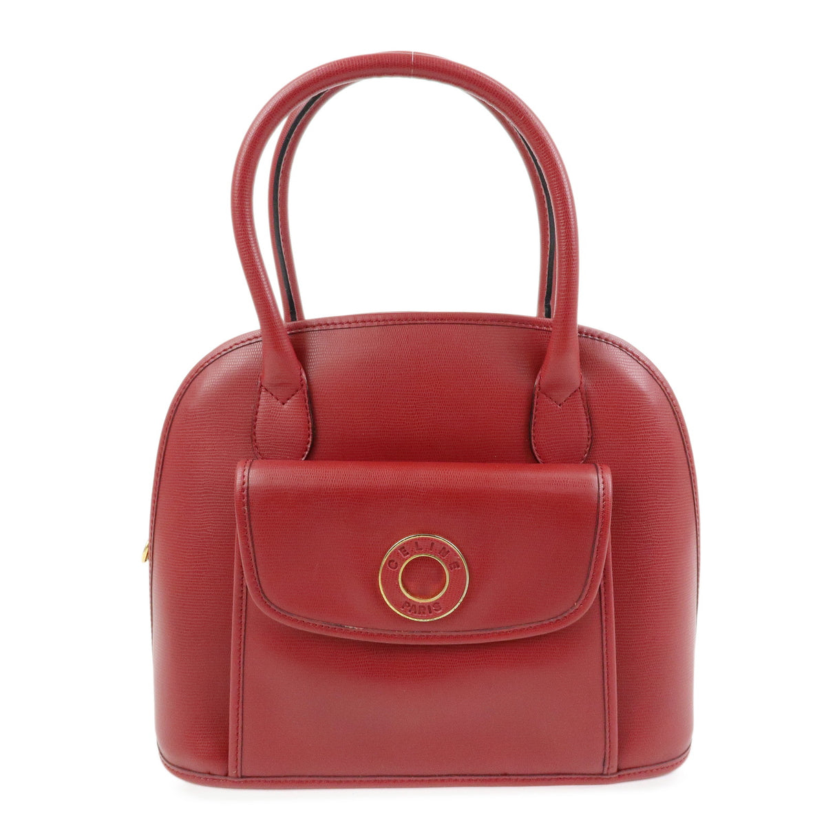 CELINE Circle Logo Leather Dome Hand Bag Red
