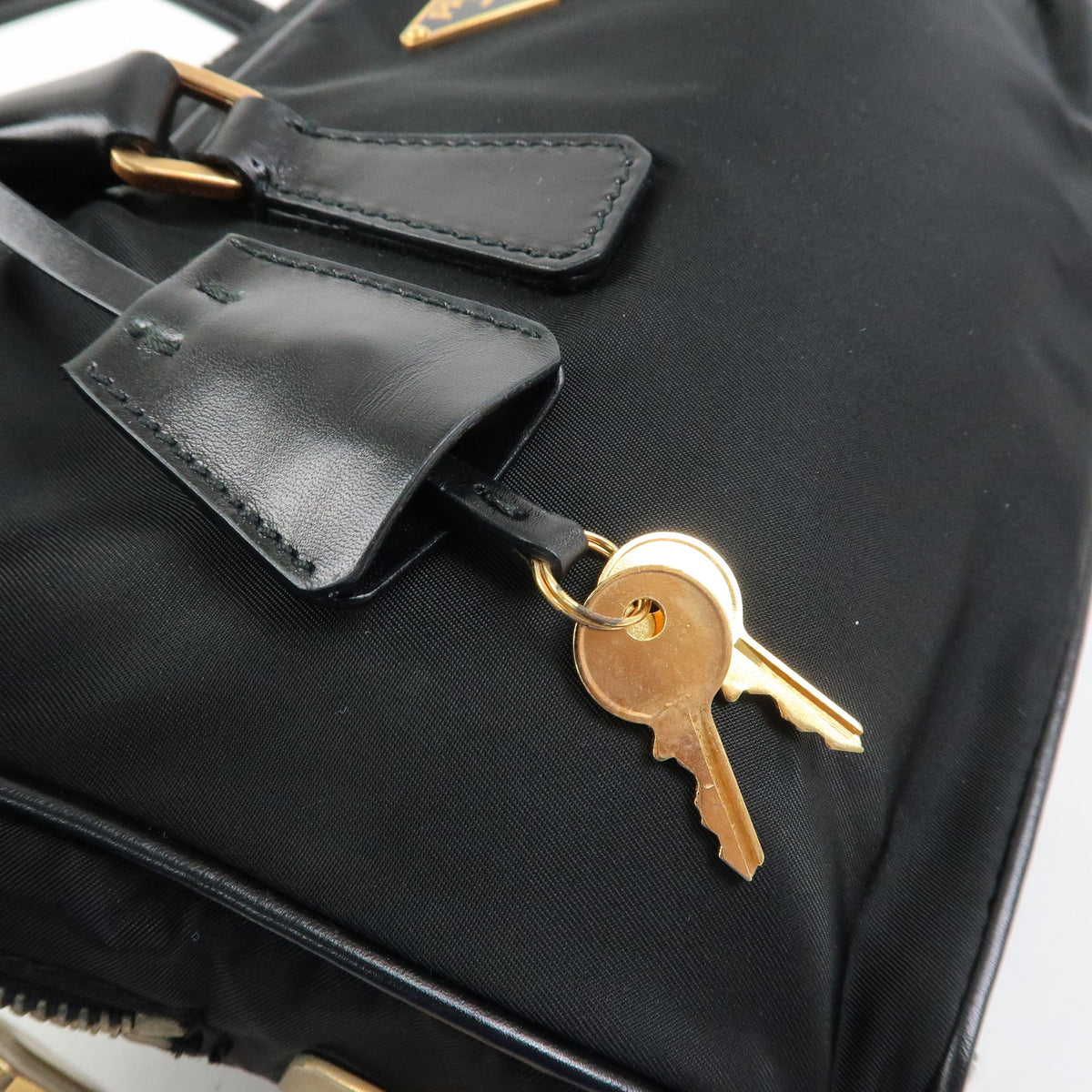 PRADA Triangle Log Nylon Leather Shoulder Bag Hand Bag Black