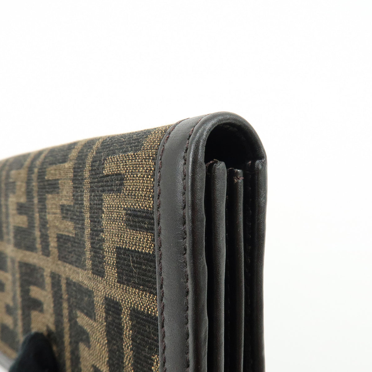 FENDI Zucca Jacquard Canvas Leather Bi-fold Long Wallet Brown 8M0000