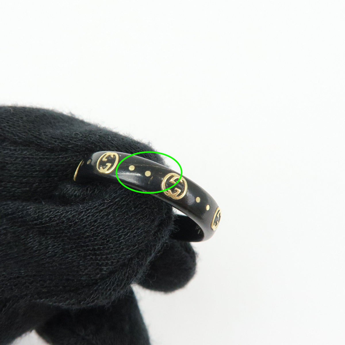GUCCI Interlocking G Ring Ceramic K18 750YG Gold Black #14 679262