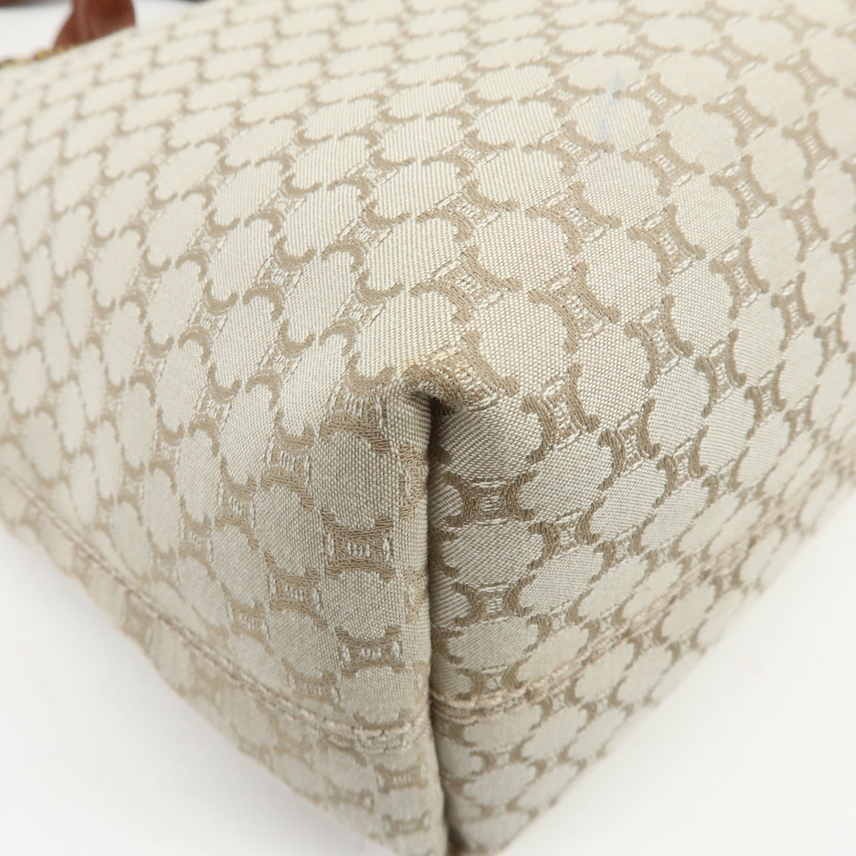 CELINE Macadam Canvas Leather Tote Bag Hand Bag Beige Brown