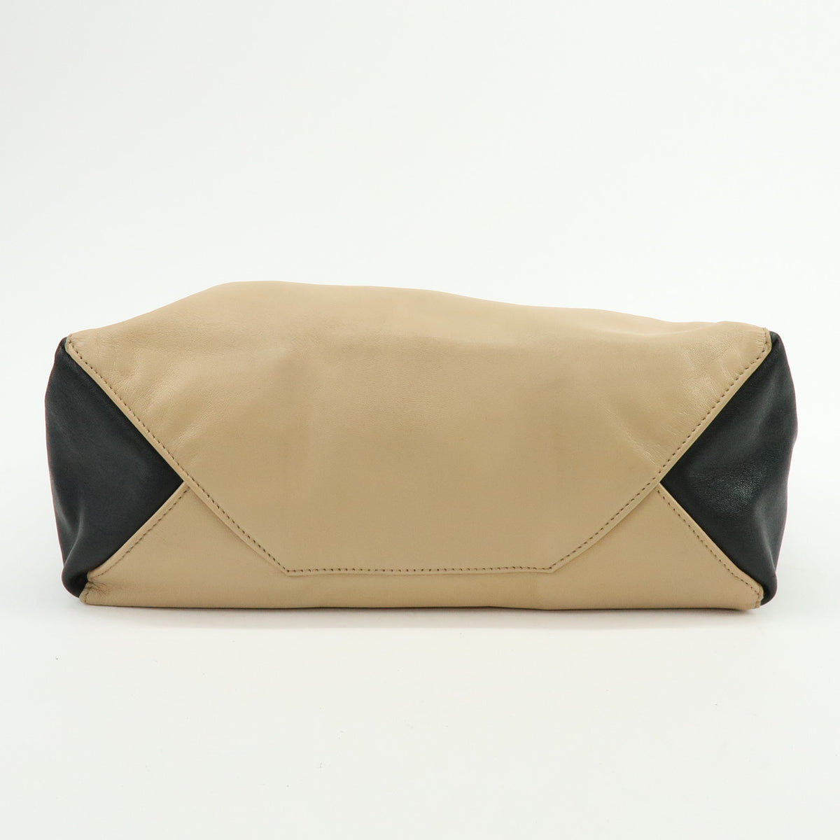 CELINE Horizontal Cabas Leather Tote Bag Hand Bag Beige Black