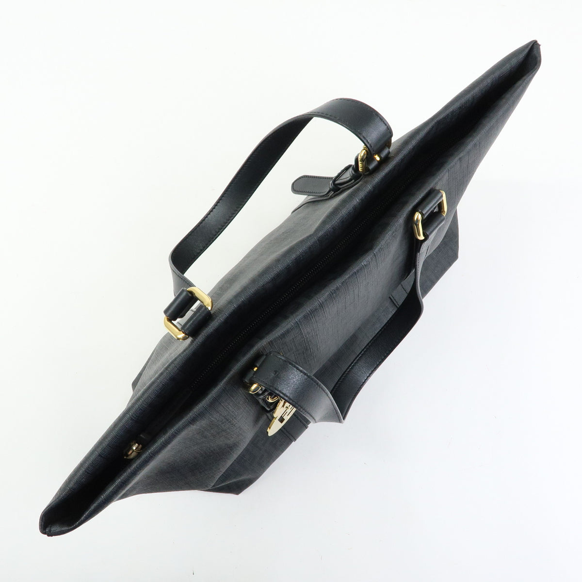 FENDI Zucchino PVC Leather Tote Bag Shoulder Bag Black 8BH215