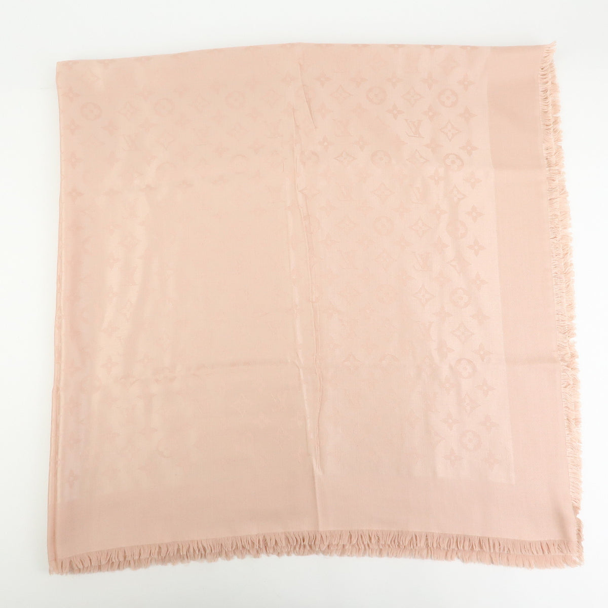 Louis Vuitton Monogram Silk Wool Shawl Scarf Rose Pink M72046