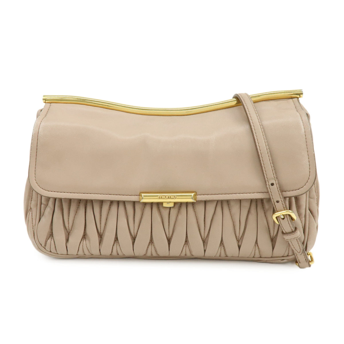 MIU MIU Matelasse Nappa Leather Chain Shoulder Bag Pink Beige