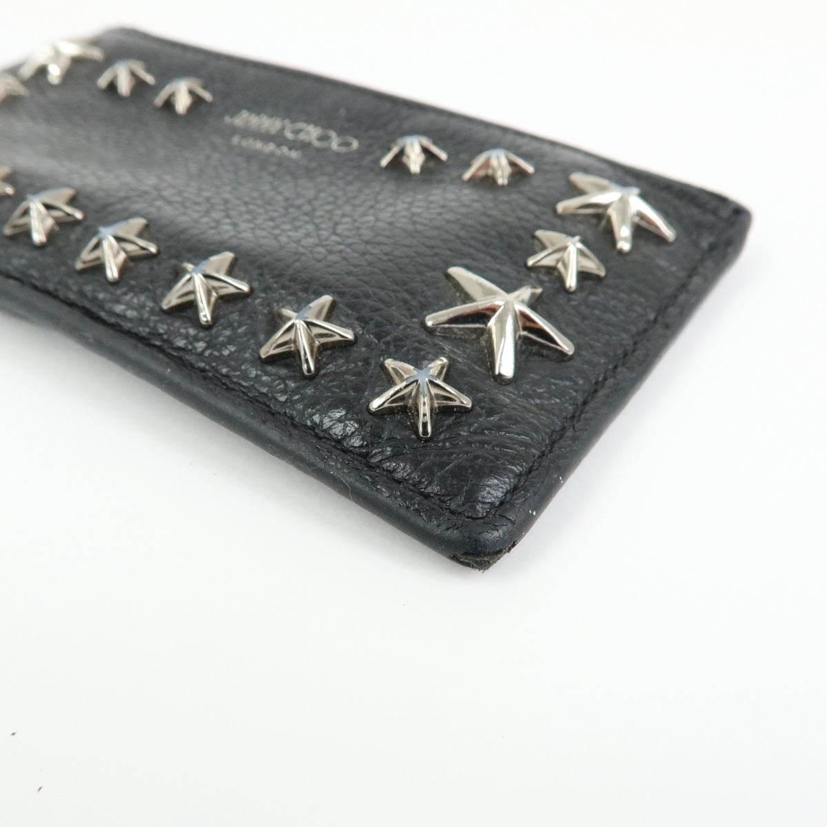 JIMMY CHOO Star Studs Leather Coin Case Card Case Black