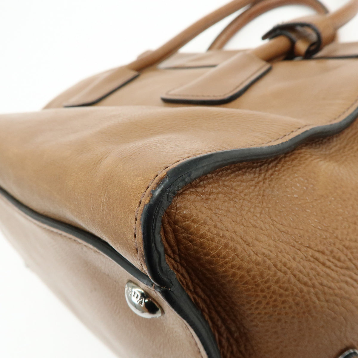 PRADA Triangle Logo Leather 2Way Bag Hand Bag Shoulder Bag Brown BN2661