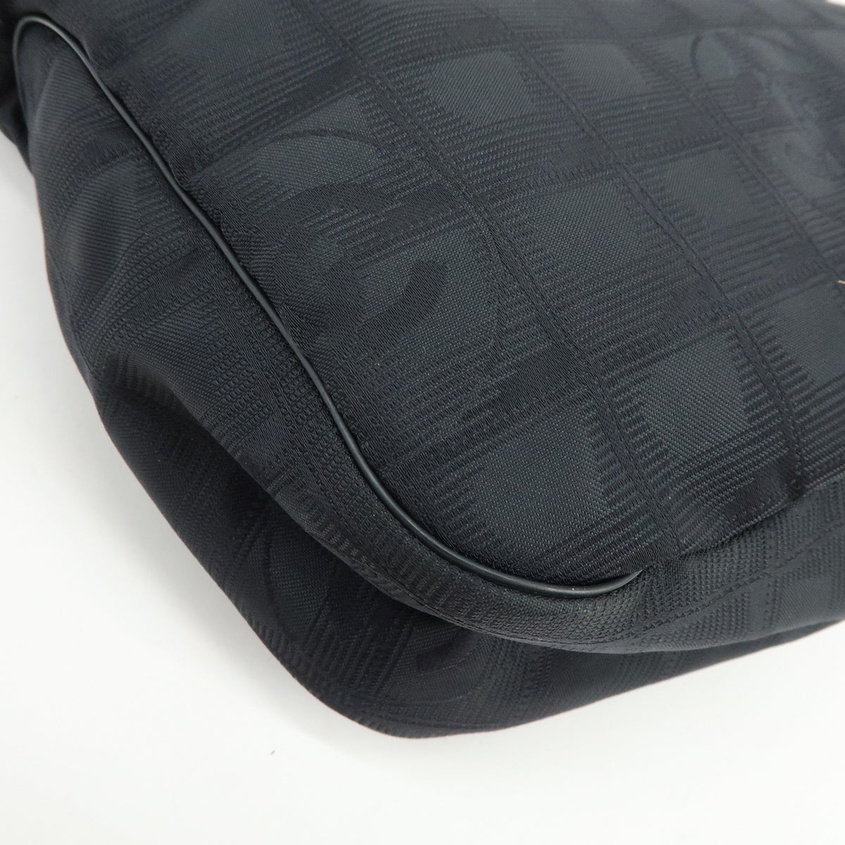 CHANEL New Travel Line Nylon Jacquard Leather Shoulder Bag Black