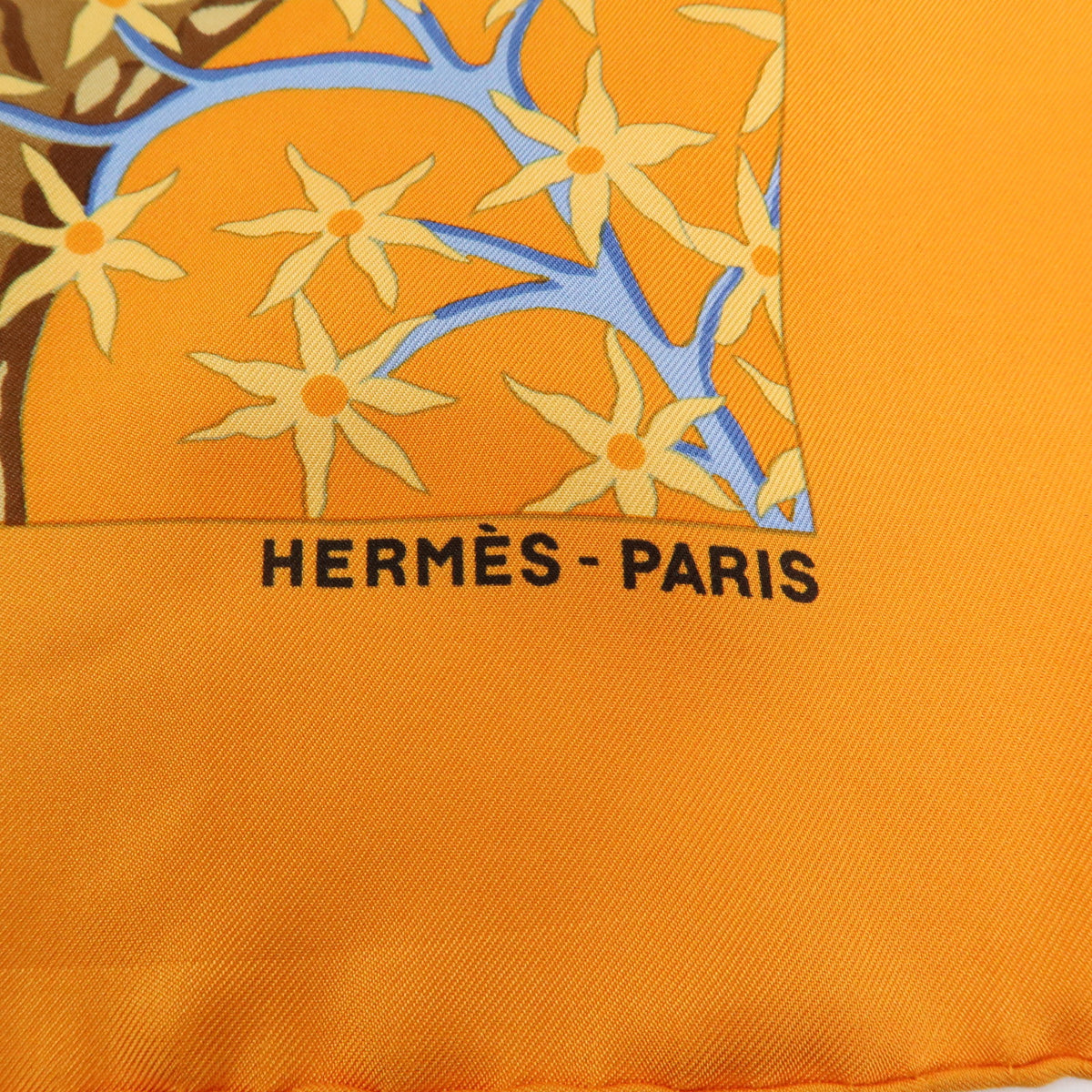 HERMES Carre 90 Silk 100% Scarf AXIS MUNDI Orange Blue Brown