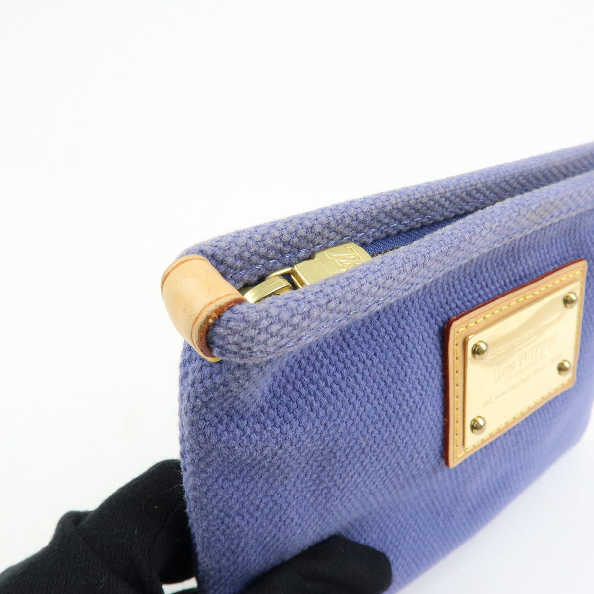 Louis Vuitton Antigua Canvas Leather Pochette Plate Pouch Blue M40070