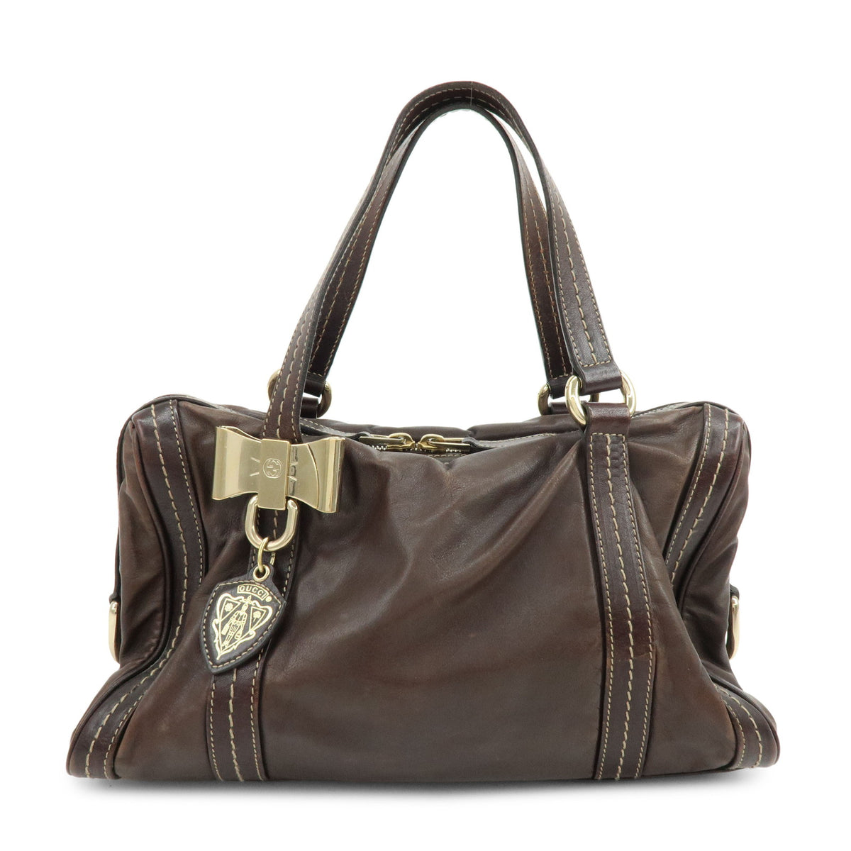 GUCCI Duchessa Leather Mini Boston Bag Hand Bag Dark Brown 181487
