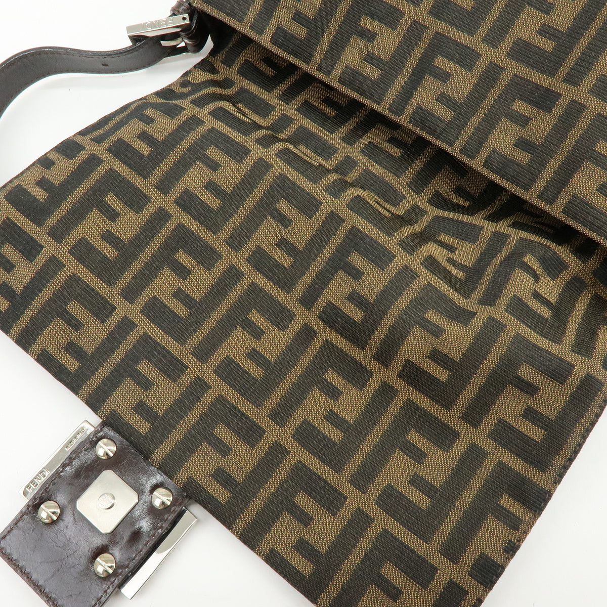 FENDI Zucca Mamma Baguette Jacquard Canvas Leather Shoulder Bag 26325